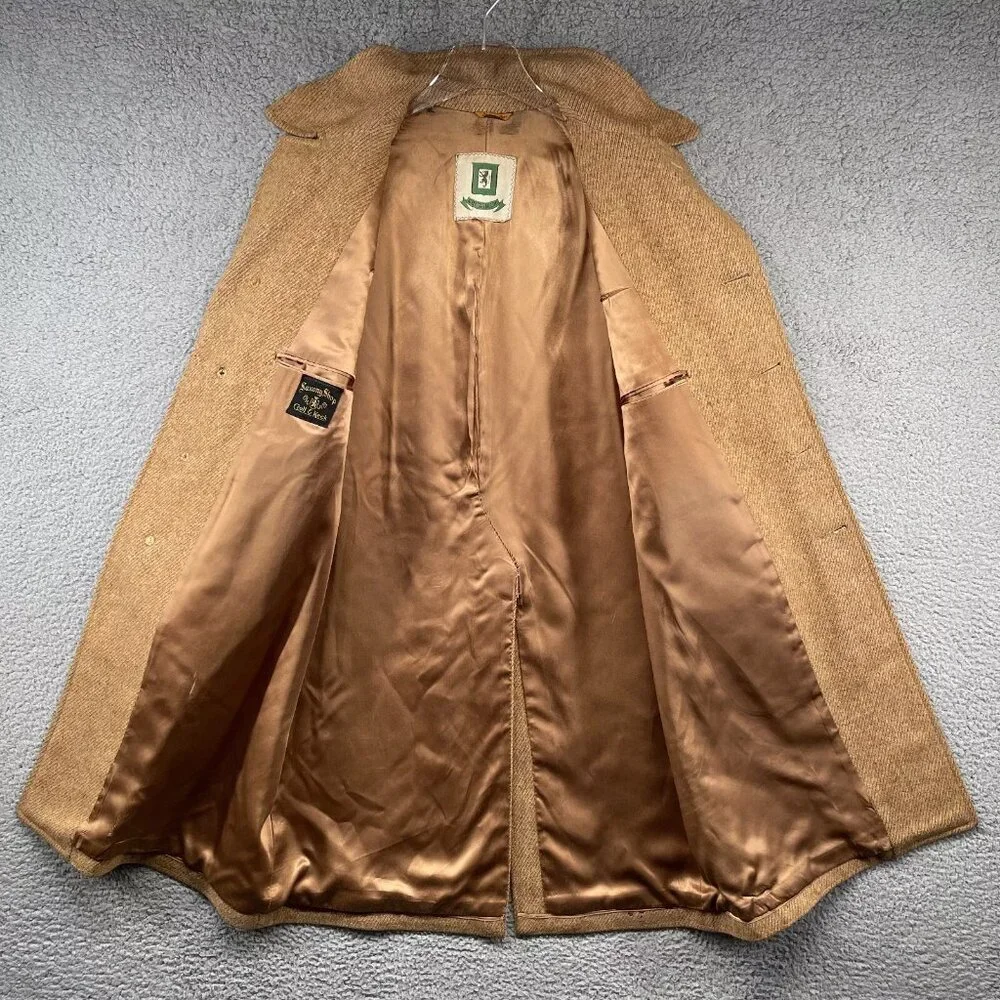 Vintage Grenadier Mens 40 Wool Tweed Single Breasted Over Coat Tan Brown Mad Men - Picture 8 of 16